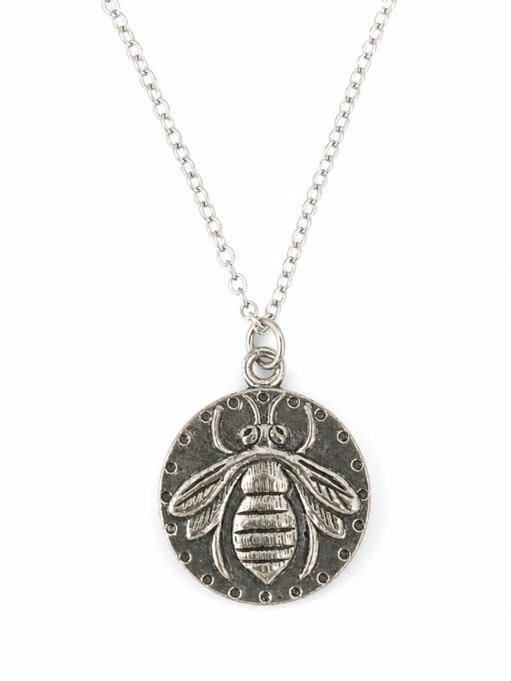 Silver Bee Coin Pendant Necklace